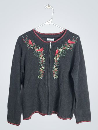 Croft & Barrow Gilet en maille à zip avant brodé Cardinal Noir Petite