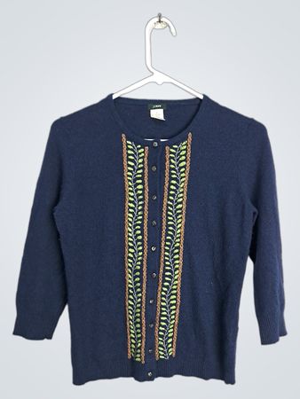 J. Crew Gilet Boutonné Brodé Marine