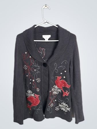 Christopher & Banks Women's Cardigan with Cardinal Embroidery