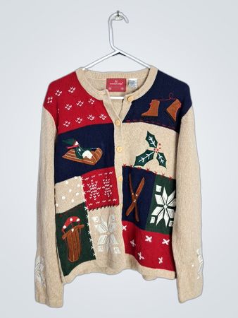 Holiday Lodge gestepptes Patchwork-Weihnachtspullover