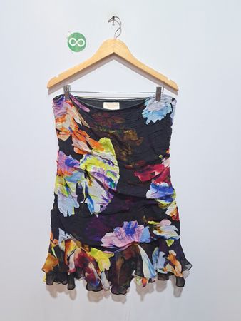 Rococo Sand Black Floral Ruched Strapless Mini Dress