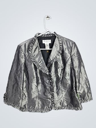 J.R. Nites by Carol Lin Veste Femme Grise en Broderie avec Col à Volants Taille 12