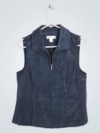 christopher & banks women's navy blue corduroy zip-up vest size S
