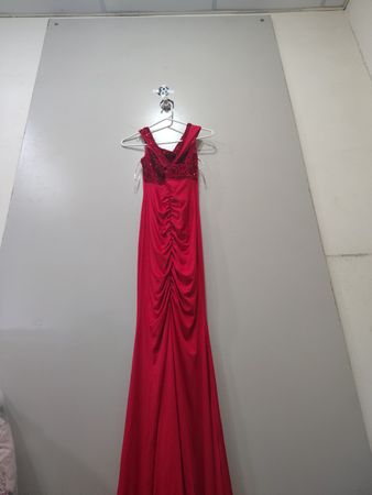 Red Ruched Sequin Embellished Gown