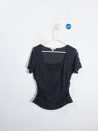 Orange Kiss Black Lace Ruched Top 1X