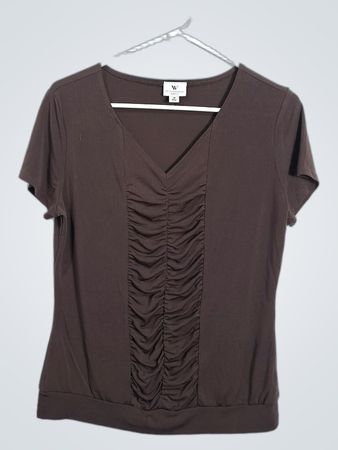 T-shirt à col en V froncé marron extensible Worthington