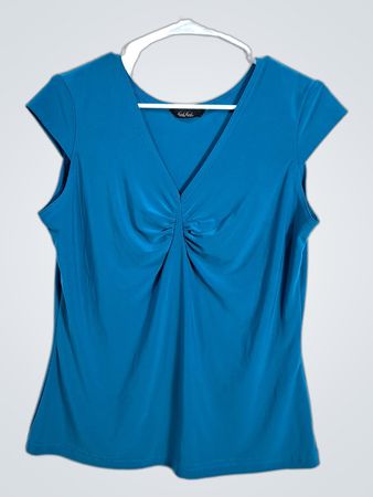 Karel Karel Blue V-Neck Ruched Cap Sleeve Top