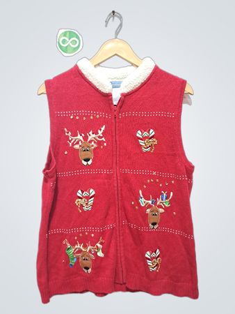 Classic Elements Red Sleeveless Vest with Sherpa Collar