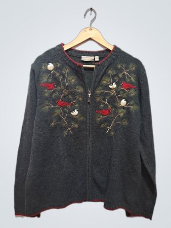 Croft & Barrow Women's Cardinal Embroidered Zip-Up Sweater