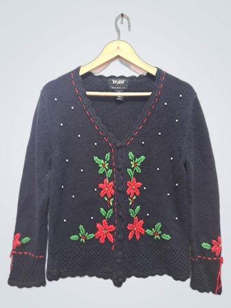 Cardigan de Noël Poinsettia Noir Studio Joy