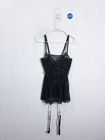 Black Lace Corset Babydoll with Garters