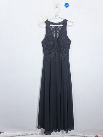 Black Sleeveless Lace Embellished Maxi Dress