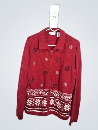 croft & barrow gilet zippé tricoté rouge à flocons de neige