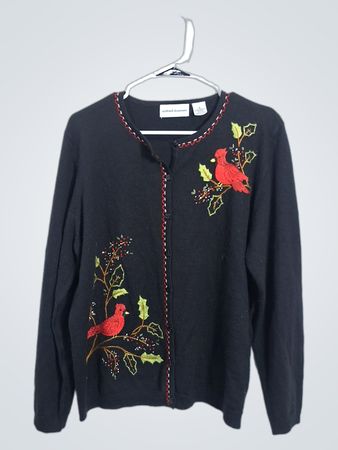 Alfred Dunner Black Cardinal Embroidered Cardigan