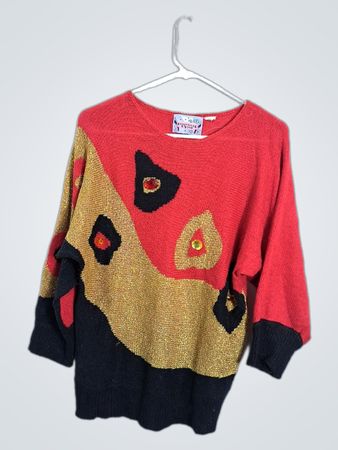 Hollywood & Vine Red and Gold Abstract Pattern Sweater