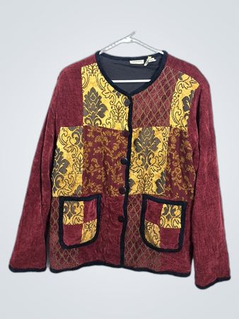 Analogy Maroon and Gold Patterned Jacket with Pockets