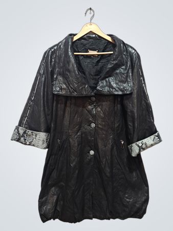 IMAGE LEATHER Black Leather Jacket with Snake Print Cuffs Size 46
