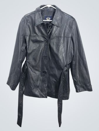 Dockers Black Leather Belted Jacket