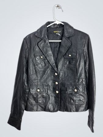 METROSTYLE Women's Black Leather Jacket