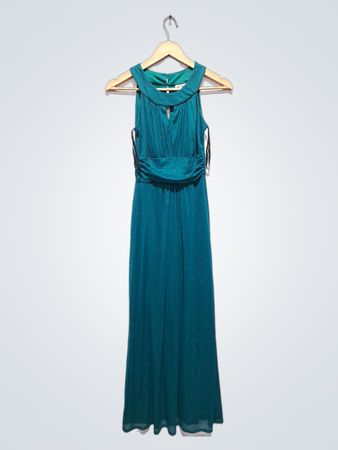 Storm Teal Glitter Halter Neck Maxi Dress