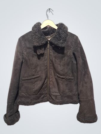 Big Chill Damen braune Kunstwildlederjacke mit Sherpa-Futter
