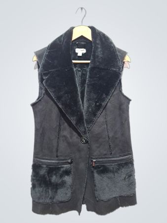 Veste en suède avec garniture en fausse fourrure noire Susan Graver
