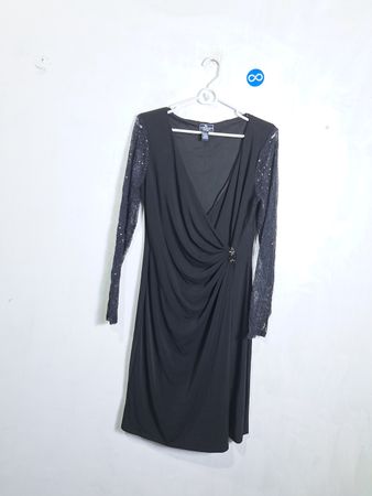 American Living Black Dress with Sequined Lace Sleeves