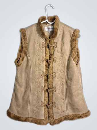 EWM Pure Classics Women's Faux Suede Fur Trimmed Vest
