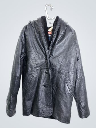 Black Leather Hooded Jacket
