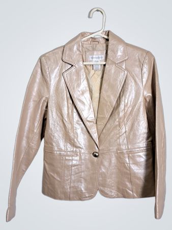 Women's Beige Faux Leather Blazer