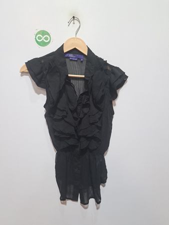 Miley Cyrus x Azria Black Ruffled Blouse