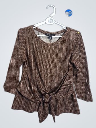 Perceptions New York Brown Patterned Tie-Front Top