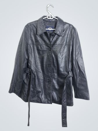 Dockers Black Leather Belted Jacket