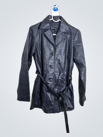 NEW YORK & COMPANY Black Faux Leather Belted Jacket