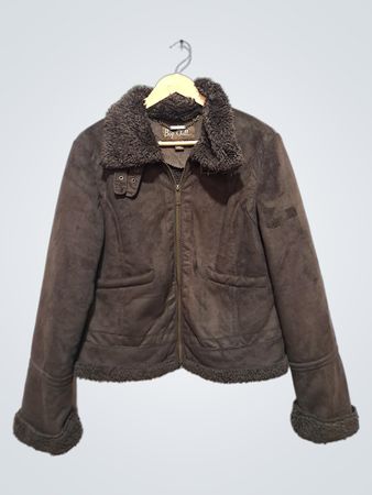 Big Chill Women's Brown Faux Suede Sherpa Lined Aviator Jacket