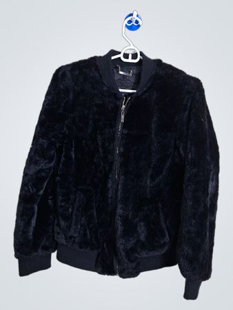 JOBJOBOU Schwarze Kunstpelz-Bomberjacke