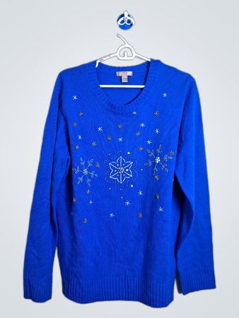 White Stag Women's Blue Snowflake Long Sleeve Sweater