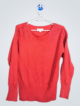 ELLE Red Sweater with Lace Detail
