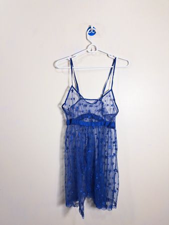 Blaues durchsichtiges Babydoll mit Sternmuster