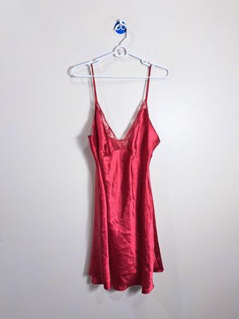 Red Satin Lace Trim Nightgown
