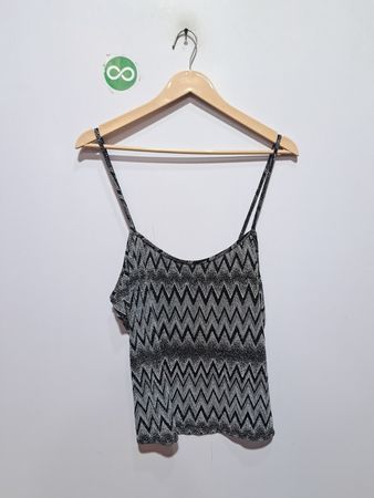 DANI MAX Camisole à motif zigzag noir et argent