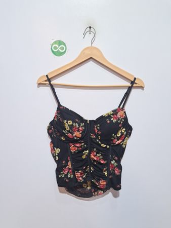 Black Floral Ruched Corset Top
