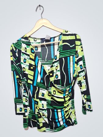 SML SPORT Women's 3/4 Sleeve Abstract Print Wrap Top