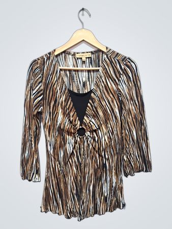 Notations Women's Brown Striped 3/4 Sleeve Top