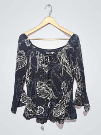 Signature by Laura Ashley Black Paisley Print Blouse