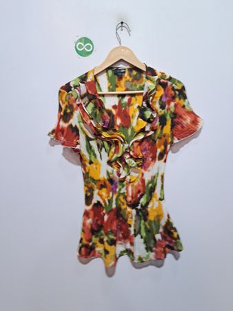 Blouse à volants imprimée florale multicolore pour femmes east5th