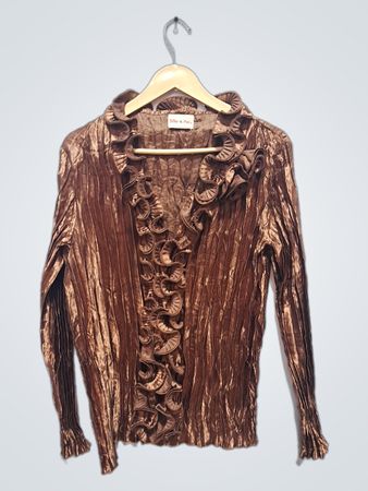 Toffee Apple Braune Zerkleinerte Stoff Rüsch Bluse