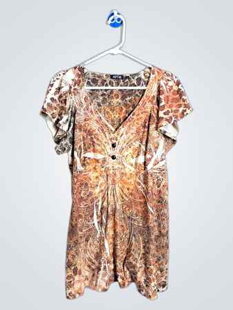 Top à manches courtes à col en V imprimé marron pour femmes Apt. 9