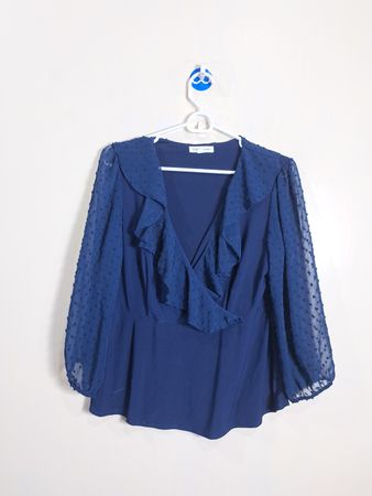 Perseption Concept Blue Ruffle Top