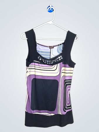 Siren Lily Sleeveless Geometric Print Top with Embellishments